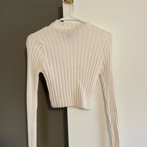 White crop top turtleneck sweater